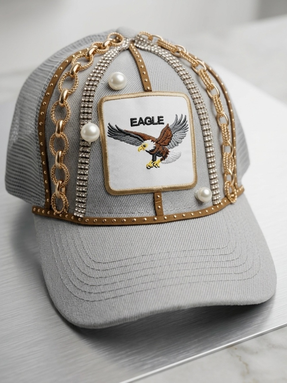 NWT Custom Hand-Embellished Eagle Mesh Trucker Hat 🦅✨